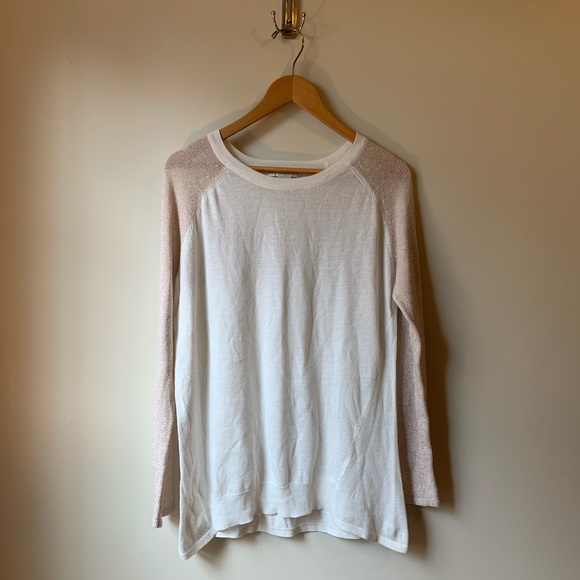 Design History Tops - Design History Cream and Tan Top with Gold Flecks